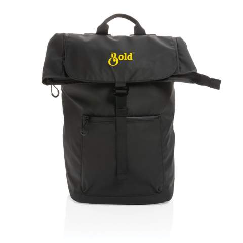 This Impact AWARE™ 300D waterresistant 15.6" laptop backpack is the ideal backpack for students and commuters alike. This super practical daypack guarantees quick access and protects your items from the rain. An inner pocket with a laptop compartment stows laptops securely and safely when you are caught in the rain. The bag has a padded back for extra comfort during your commute. The exterior and interior is made with 100% recycled polyester. With AWARE™ tracer that validates the genuine use of recycled materials. Each bag has reused 18 0.5L PET bottles. 2% of proceeds of each Impact product sold will be donated to Water.org. PVC free.<br /><br />FitsLaptopTabletSizeInches: 15.6<br />PVC free: true