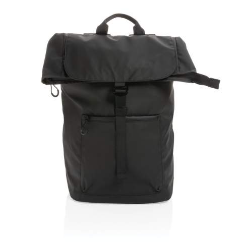 This Impact AWARE™ 300D waterresistant 15.6" laptop backpack is the ideal backpack for students and commuters alike. This super practical daypack guarantees quick access and protects your items from the rain. An inner pocket with a laptop compartment stows laptops securely and safely when you are caught in the rain. The bag has a padded back for extra comfort during your commute. The exterior and interior is made with 100% recycled polyester. With AWARE™ tracer that validates the genuine use of recycled materials. Each bag has reused 18 0.5L PET bottles. 2% of proceeds of each Impact product sold will be donated to Water.org. PVC free.<br /><br />FitsLaptopTabletSizeInches: 15.6<br />PVC free: true