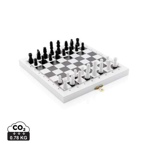 Why get one game when you can play three! This 3 in 1 set of classic board games includes chess, checkers and backgammon. Offering endless hours of fun and logical-thinking, the double-sided multi board game set is the perfect Sunday afternoon activity. The box contains 2 dice, 30 backgammon pieces and a complete chess set. Made with FSC®certified wood. Comes in FSC®certified  kraft gift packaging.