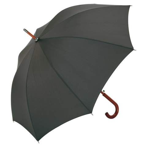 Automatic regular umbrella with genuine wood shaft and genuine wood handle Convenient automatic function for quick opening, windproof features for higher flexibility and stability in windy conditions, flexible fibreglass ribs, massive genuine wood shaft, crook handle and top made of genuine wood