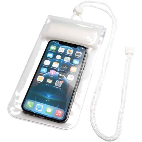 Waterdichte grote (L) telefoonhoes met IPX7-certificering, waardoor het apparaat beschermd blijft tegen waterschade. De meegeleverde lanyard kan gemakkelijk om de nek worden gedragen, waardoor het perfect is voor stranddagen, wandelingen of wateractiviteiten.