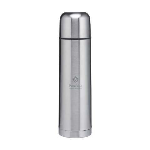 WoW! Bouteille thermo à double paroi en acier inoxydable recyclé et isolé sous vide. Donc incassables et solides. Le vide entre les parois isole le contenu et garde votre boisson chaude ou froide pendant longtemps. Avec bouchon/gobelet et système verseur pratique. Anti-fuite. Certifié RCS. Matière recyclée totale : 75%. Capacité 750 ml.     L'inox peut être recyclé de nombreuses fois tout en conservant en grande partie la qualité du matériau. En utilisant de l'acier inoxydable recyclé, on a besoin de moins de nouvelles matières premières. Cela signifie moins de consommation d'énergie et moins d'utilisation d'eau.