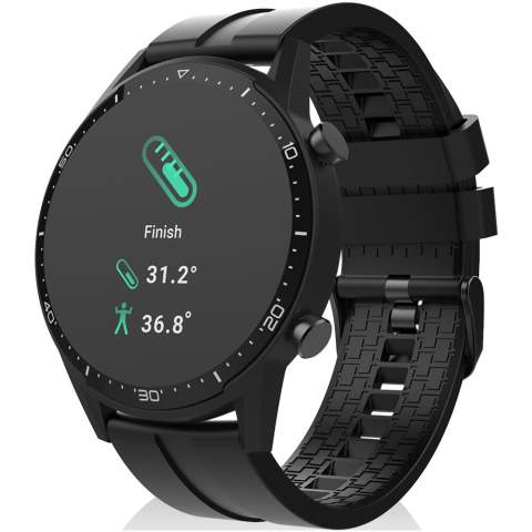 Smartwatch met lichaamstemperatuurthermometer, 1,3 inch-touchscreen en geïntegreerde camera. Houdt de dagelijkse fysieke activiteit bij en heeft een multisportmodus. Batterij 3,7 V / 240 mAh. RAM 128 KB / ROM 64 MB.