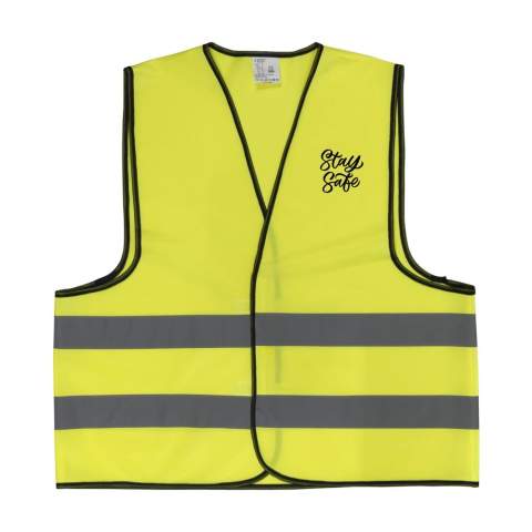 Veste de sécurité fluorescente, 100% tricot polyester. Taille unique adaptable par bande auto-agrippante réglable. (EN ISO 20471 classe 2).
