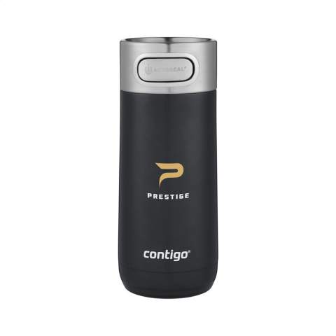 Double-walled, vacuum-insulated stainless steel Contigo® thermo cup. With metallic finish. Beautiful straight, timeless design in a perfect size. The lid has a high-quality brushed stainless steel finish all around. The AUTOSEAL® technology with extra safety clasp guarantees a 100% spill proof and leak proof experience. THERMALOCK™ technology keeps drinks cold up to 5 hours and hot up to 12 hours. Easy clean. Lid and body are  top-rack dishwasher-safe. Washing by hand is recommended to preserve the imprint. Capacity 360 ml.     STOCK AVAILABILITY: Up to 1000 pcs accessible within 10 working days plus standard lead-time. Subject to availability.       Contigo: The best in quality, design and technology. Immediately recognisable by its sleek and stylish design, strong and solid. The innovative Contigo water bottles and thermo cups are odourless, tasteless and BPA-free. The drinking bottles are operated one-handed and guaranteed to be 100% leak proof, so can be used anywhere, anytime, also on the go. Comes with a 2-year manufacturer's warranty.