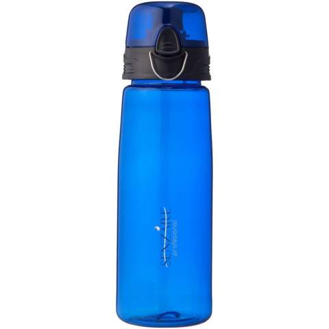 En cas de soif, la bouteille de sport légère Capri 700 ml est une bouée de sauvetage. La bouteille est dotée d'un couvercle rabattable avec bec verseur, ce qui la protège et la rend propre. Le bouton-poussoir permet de l'ouvrir facilement. La bouteille transparente est fabriquée en Eastman Tritan™ solide, sans taches ni odeurs, ce qui la rend durable et sans BPA.