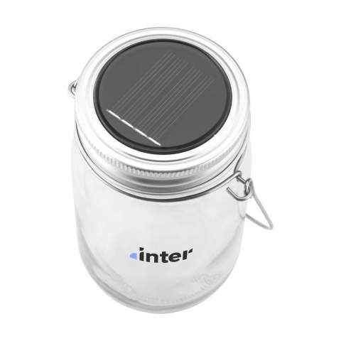 Mood lamp for both indoor and outdoor use. During the day, the sun jar collects sunlight through its solar cells and stores it in the rechargeable battery. As soon as it gets dark, the light switches on automatically. The light can also be switched on and off manually. Splash-proof (IP44). Operating time of 6 hours from full charge. Includes instruction manual. Each item is supplied in an individual brown cardboard box.