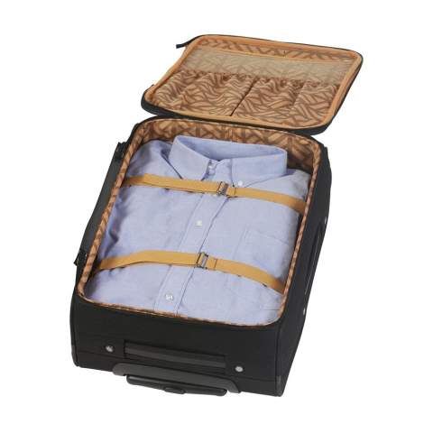 Trolley aus 1000D Polyester mit großem Hauptfach, doppeltem Reißverschluss, verschiedenen Einsteckfächern, 2 Rollen und Teleskopgriff aus Aluminium. Fassungsvermögen ca. 22 Liter. Pro Stück in einer versandfertigen Verpackung.