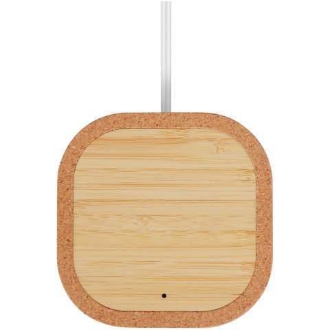 The Cerris 15W wireless charging pad made from cork and bamboo is the more sustainable choice amongst wireless chargers. Its housing and charger area are made from real cork and bamboo. With up to 15W wireless charging output, devices are fully powered quickly. Compatible with all Qi devices (iPhone 8 or above and Android devices that support wireless charging). Comes with a 100 cm fixed TPE USB-A cable. Delivered in a premium kraft paper box with a colourful sticker. Since cork and bamboo are natural materials, there might be slight variations in colour and size per item, which may affect the final printing outcome.