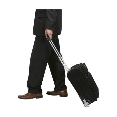 Trolley aus 1000D Polyester mit großem Hauptfach, doppeltem Reißverschluss, verschiedenen Einsteckfächern, 2 Rollen und Teleskopgriff aus Aluminium. Fassungsvermögen ca. 22 Liter. Pro Stück in einer versandfertigen Verpackung.