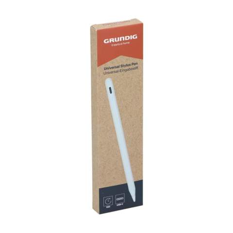 Leichter Stylus-Stift aus Aluminium der Marke Grundig. Kompatibel mit Tablets, Smartphones und anderen Geräten mit Touchscreen. Vielseitig einsetzbar zum Schreiben, Zeichnen, Tippen und Notieren.    Mit integriertem Akku für eine Betriebsdauer von bis zu 8 Stunden nach vollständiger Aufladung über USB-C. Ausgestattet mit einer austauschbaren Stiftspitze für dauerhaft präzises Arbeiten. Das ergonomische Design ermöglicht eine lange und komfortable Nutzung zu Hause und unterwegs. Inklusive USB-C-Kabel und Gebrauchsanweisung. Verpackt pro Stück.