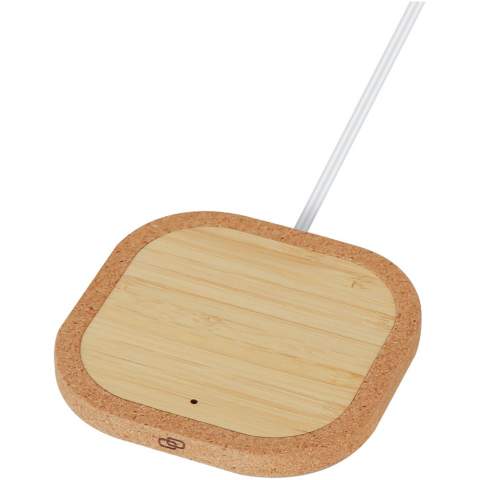The Cerris 15W wireless charging pad made from cork and bamboo is the more sustainable choice amongst wireless chargers. Its housing and charger area are made from real cork and bamboo. With up to 15W wireless charging output, devices are fully powered quickly. Compatible with all Qi devices (iPhone 8 or above and Android devices that support wireless charging). Comes with a 100 cm fixed TPE USB-A cable. Delivered in a premium kraft paper box with a colourful sticker. Since cork and bamboo are natural materials, there might be slight variations in colour and size per item, which may affect the final printing outcome.