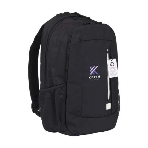 Complete 15.6-inch laptop backpack from the Case Logic brand. This backpack is made from 100% recycled polyester and recycled dobby materials. The backpack can be unzipped almost completely, so you can pack everything efficiently. The separate laptop compartment is suitable for laptops up to 15.6 inches and is equipped with protective foam. The spacious main compartment offers space for books, documents and folders and multiple compartments for storing cables, for example.  The zip pocket on the front is easy for things you want to have at hand and the handy mesh pockets on the side easily fit a drinking bottle. With adjustable, comfortable shoulder straps and a padded handle, this bag also has sturdy zips. The fully padded back panel guarantees extra comfort. Capacity approx. 23 litres.