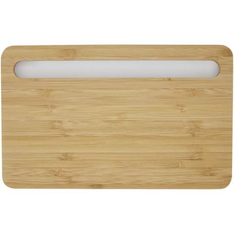 Draadloze bamboe oplader van 10 W met geïntegreerde telefoonhouder, compatibel met alle Qi-apparaten (iPhone 8 of hoger en Android-apparaten die draadloos opladen ondersteunen). Geleverd in een geschenkverpakking inclusief handleiding (beide gemaakt van duurzaam materiaal).