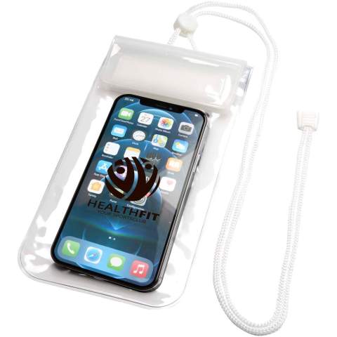 Waterdichte grote (L) telefoonhoes met IPX7-certificering, waardoor het apparaat beschermd blijft tegen waterschade. De meegeleverde lanyard kan gemakkelijk om de nek worden gedragen, waardoor het perfect is voor stranddagen, wandelingen of wateractiviteiten.