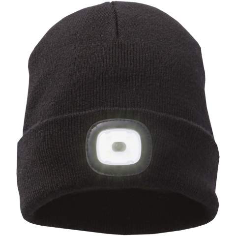 The Mighty LED knit beanie – a perfect combination of warmth and practicality. Made from a thick acrylic in a 1x1 rib knit, this double-layered beanie offers both coziness and warmth. But what sets this beanie apart is its innovative removable LED headlight, featuring three brightness settings. Conveniently tucked into the turn-back cuff, it can easily be removed for washing and recharged using a USB-A cable (not included). Whether you're braving the cold or needing extra visibility in the dark, this beanie is your reliable companion for all adventures. Elevate your winter wardrobe with the Mighty LED knit beanie, where fashion meets function seamlessly.