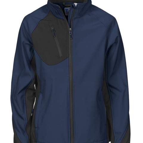 • 3-laagse softshell met fleecevoering <br />• lichte en ademende softshell voor dames<br />• ritssluiting met kinbescherming<br />• schuinlopende, verticale borstzak met ritssluiting<br />• twee verborgen zijzakken met ritssluiting<br />• elastische manchetten<br />• aanpasbare taille met trekkoord<br />• verlengd rugpand