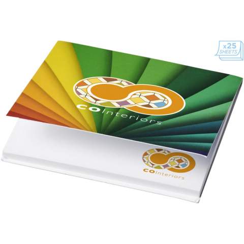Sticky-Mate® sticky notes with a convenient soft cover made of paper. Includes blank paper sheets of 80g/m2. Full colour decoration possible on each sheet. The soft cover does not only prevent damages to the content, but also offers additional advertising space. Sheet dimension: 75x75mm. Three sizes available: 25 sheets (21098001), 50 sheets (21098002), 100 sheets (21098004).