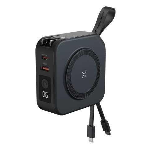 Saratoga 5 in 1 universal charger is the ultimate portable charger, equipped with interchangeable adaptors for seamless travel. Boasting a robust 10,000mAh battery, it provides extended usage time for your devices. With super-fast 15W integrated magnetic charger for the most recent IOS phones and newest generation Android phones. Moreover, it incorporates a built-in cable tailored for IOS devices and a USB-C cable to facilitate the charging of Android devices and new generation IOS devices. With its rapid PD 20W USB-C capability, you can recharge your PD-enabled device up to 50% in under 30 minutes. Includes AU, EU, UK, US & Asia adaptors. The charger can charge up to five items at the same time and the powerbank itself is charged while you charge your mobile devices when inserted into a power socket. So always wake up in the morning with a fully charged phone and a fully charged powerbank. Urban Vitamin items are made without PVC and packed in plastic reduced packaging.<br /><br />WirelessCharging: true<br />PowerbankCapacity: 10000<br />PVC free: true