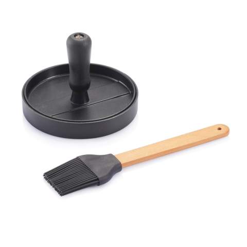 Hamburger set with hamburger press and BBQ brush. Allows you to make and prepare perfect hamburgers.