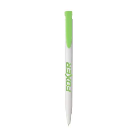WoW! Ballpoint pen made from 85% post-consumer recycled ABS from household appliances. The recycled plastic is sorted and processed into a new manufacturable raw material. This pen is printed with the recycling symbol as standard.