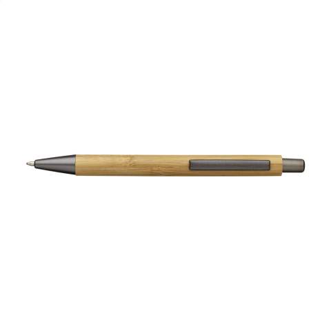 WoW! Eco-friendly, blue ink ballpoint pen with a beautiful bamboo barrel, ABS point, push button and metal clip.