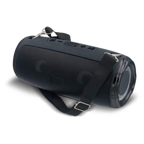 This large speaker provides ultimate listening pleasure. With 20 Watt of power, this speaker can take any party to the next level. It comes with a shoulder strap, making it easy to carry around. The luxurious look completes the product, a real eye-catcher on any occasion. Comes packaged in a gift box.