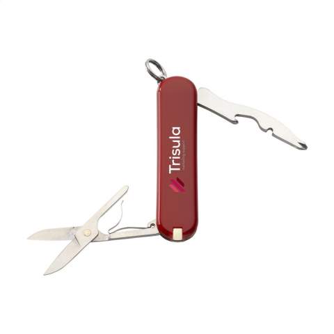 Pocket tool from the Victorinox brand, with ABS handle and tools made from 100% recycled steel. This tool has no knife and is therefore permitted in hand luggage on flights. 4-piece with 7 functions: scissors, combination tool with bottle opener, Phillips screwdriver and wire stripper, key ring, tweezers and toothpick. Includes instruction manual and lifetime warranty on material and manufacturing defects.     Victorinox knives are a worldwide symbol for reliability, functionality and perfection. Please note local rules may apply regarding the possession and/or carrying of knives or multitools in public. Packed individually.