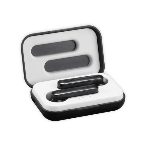These TWS (True Wireless Stereo) earphones lets you enjoy music to the fullest. Since they are wireless you never have to detangle cables again before listening to music. Includes a wireless charging case, so your earbuds can be charged on the go. Compatible with most phones. the earbuds have a wireless range of 10 meters with built-in microphone for making phone calls. Comes in a gift box.