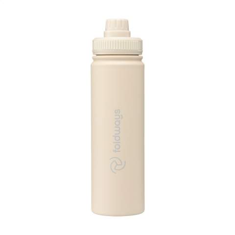 WoW! Bouteille d'eau mince à simple paroi en acier inoxydable recyclé. Le bouchon à vis est doté d'une ouverture verrouillable pour boire et d'un anneau de transport pratique. Anti-fuite. Ne passe pas au lave-vaisselle. Une bouteille idéale à emporter à la salle de sport. Certifié RCS. Matière recyclée totale : 74%. Capacité 800 ml. L'inox peut être recyclé de nombreuses fois tout en conservant en grande partie la qualité du matériau. En utilisant de l'acier inoxydable recyclé, on a besoin de moins de nouvelles matières premières. Cela signifie moins de consommation d'énergie et moins d'utilisation d'eau. Un choix responsable.