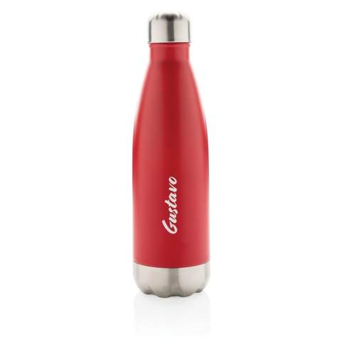Elevate your daily water intake with this vacuum insulated stainless steel bottle. The bottle keeps chilled beverages cold for up to 15 hours and hot drinks warm for up to 5 hours. With a base that fits in most cup holders, this sleek looking water bottle will keep you hydrated on the go wherever you are. Capacity 500ml.<br /><br />HoursHot: 5<br />HoursCold: 15