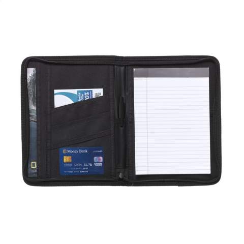 Conference/document folder made of 600D polyester/imitation leather in A5 format. With pockets and zip closure. Incl. writing pad and ballpoint pen.