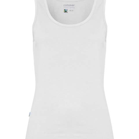 Classic tanktop met brede schouderbanden in een netjes licht getailleerd model. Bies langs de halslijn en armsgaten. Gedrukt label op de achterkant van de nek.