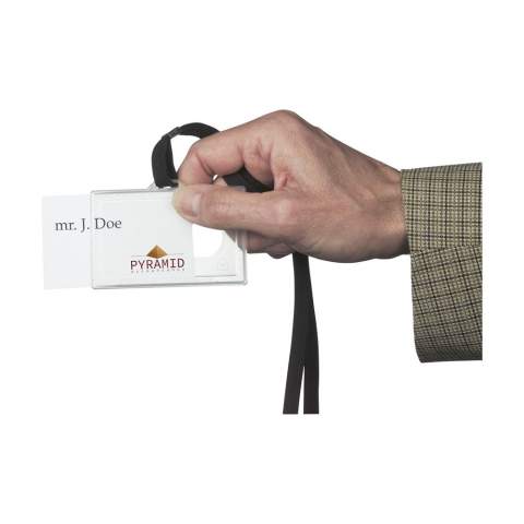 Transparent name card holder with lanyard (90 cm). Incl. blank card insert.