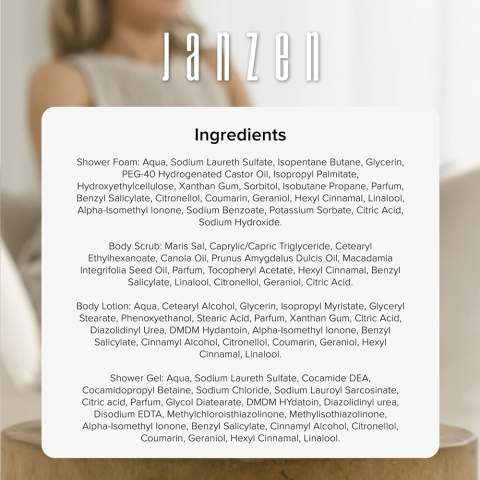 Een cadeaupakket met 4 bodyproducten voor heerlijke huidverzorging, in de geur Skin 90 van het merk Janzen. Inhoud:  • Shower Foam - 200 ml • Body Scrub - 125 gr • Body Lotion - 40 ml • Shower Gel - 40 ml. Dankzij de fijne verzorgende producten start jij de dag fris en vol zelfvertrouwen. Opgewekt en vrolijk, dat is Skin 90. De kersenbloesem heeft in Japan een haast heilige status. Met haar lichtroze blaadjes en aangename geur is de boom een waar feest voor de zintuigen. Het subtiele van de kersenbloesem wordt in dit parfum afgewisseld met het frisse van de lelie en krachtige van de tonkaboon. De fijne producten zijn verpakt in een luxe geschenkdoos. Per set in doos.
