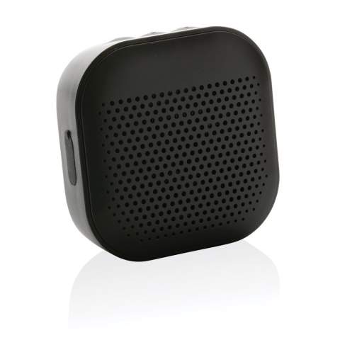 3W wireless speaker made with RCS (Recycled Claim Standard) certified recycled ABS. Total recycled content: 41% based on total item weight. RCS certification ensures a completely certified supply chain of the recycled materials. The speaker is equipped with a 400 mAh battery to ensure up to 3.5 hours of playing time and BT5.3 for smooth connection with clear sound. Connection range up to 10 metres. With mic to answer calls. Packed in FSC® mix box. Including RCS certified recycled TPE charging cable. Item and accessories 100% PVC free. IPX 4 waterproof.<br /><br />HasBluetooth: True<br />NumberOfSpeakers: 1<br />SpeakerOutputW: 3.00<br />PVC free: true