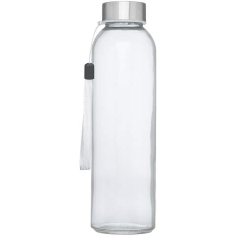 Single-walled glass bottle with screw-on lid. The lid features a strap for easy carrying, as well as a neoprene sleeve. Recommended for cold beverages. Do not freeze, do not microwave. Volume capacity is 500 ml. Presented in a gift box. 