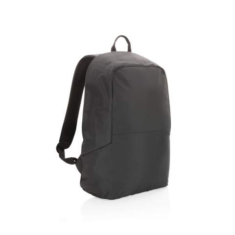 Go to school or off to work carrying all your daily essentials safely protected in this Impact AWARE™ RPET anti-theft backpack! Incorporating a 15.6" padded laptop pocket. This lightweight and durable backpack features a compact and minimalist construction. Inside there is one RFID sleeve pocket. With luggage strap on the back. The exterior is made of 300D recycled polyester, the lining is 150D recycled polyester. With AWARE™ tracer that validates the genuine use of recycled materials. Each bag saves 11.9 litres of water and has reused 19.9 0.5L PET bottles. 2% of proceeds of each Impact product sold will be donated to Water.org. PVC free.<br /><br />FitsLaptopTabletSizeInches: 15.6<br />PVC free: true