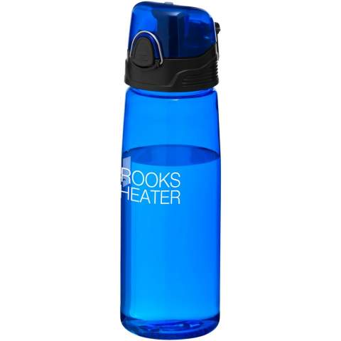 En cas de soif, la bouteille de sport légère Capri 700 ml est une bouée de sauvetage. La bouteille est dotée d'un couvercle rabattable avec bec verseur, ce qui la protège et la rend propre. Le bouton-poussoir permet de l'ouvrir facilement. La bouteille transparente est fabriquée en Eastman Tritan™ solide, sans taches ni odeurs, ce qui la rend durable et sans BPA.