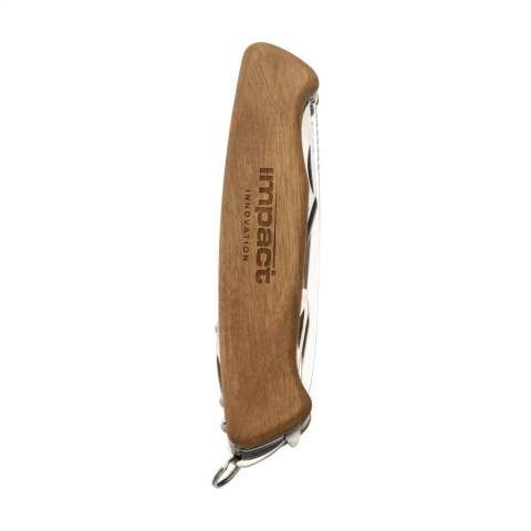 Couteau Suisse original Victorinox avec manche en noyer. Chaque couteau est unique grâce au veinage naturel du bois. Les plaquettes intermédiaires sont en aluminium anodisé dur et les outils sont en acier 100 % recyclé. 6 pièces avec 10 fonctions : grand couteau avec blocage, scie à bois, tire-bouchon, ouvre-boîte avec petit tournevis de 3 mm, décapsuleur avec grand tournevis de 6 mm, pince à dénuder, poinçon avec poinçon et œillet et anneau porte-clés. Comprend un mode d'emploi et une garantie à vie contre les défauts de matériaux et de fabrication.     Victorinox est le symbole mondial de qualité, fiabilité, fonctionnalité et perfection. Attention, la législation en vigueur s'applique concernant la possession et / ou le transport de couteaux ou d'outils multifonctions en public. Emballage par pièce.