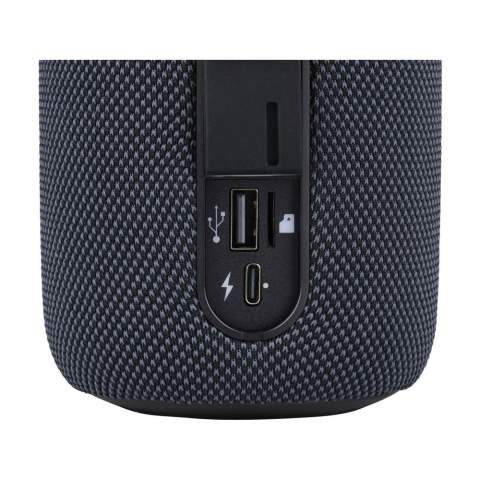 Portable, wireless 16W Bluetooth (5.4) speaker with RGB 6 LED lights. This compact but powerful speaker has dual 8W speakers, impressive sound with rich bass and an atmospheric RGB light show. Ideal for at home, an outdoor party or on the go. The speaker is equipped with 6 LED lights with 4 different colours that provide a dynamic RGB light show and a festive atmosphere. Play music via Bluetooth, USB, TF card or enjoy FM radio, so you always have access to your favourite songs. Charging time 5 hours. At 70% volume and without using the RGB light, the party box has a battery life of 2.5 hours. With the light on, the speaker lasts 2 hours. TWS functionality to connect two speakers wirelessly. Wireless range up to 10 metres. Input: 5V/1A. Charging port: USB-C and USB-A. Includes carrying loop, built-in 1200 mAh Li-Ion battery, USB-USB-C charging cable and user manual. Packed individually.
