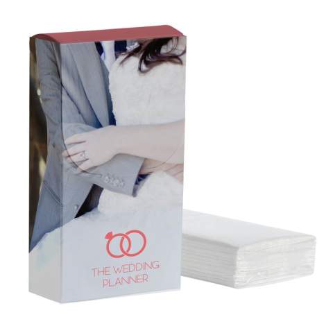 10 weiche 4-lagige Taschentücher in Folie mit Klebestreifen, verpackt in einem Faltschachtel.