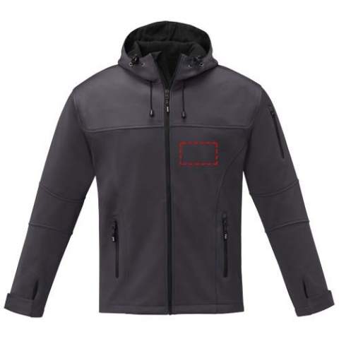 The Match men's softshell jacket – a perfect combination of style and functionality for all outdoor activities. The outer fabric is made of 360 g/m² polyester blended with elastane. The three-layer bonded construction featuring jersey, TPU, and fleece ensures flexibility and warmth, perfect for varying weather conditions. With a waterproof rating of 3000 mm and a breathability rating of 3000 g/m², it offers reliable protection from light rain while ensuring breathability during activities. The dropped back hem adds extra coverage and protection. The elastic drawstring with an adjustable cord lock enables a customisable fit for added comfort. Embrace both style and functionality with the Match softshell jacket.