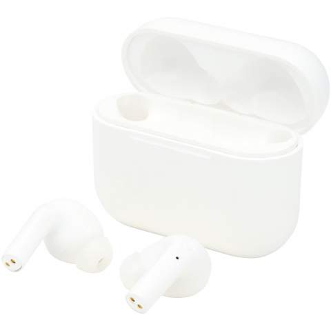 True Wireless auto pair earbuds is an upgraded version with improved sound quality and size, and wireless charging of the battery. Features Bluetooth® 5.1, auto-pairing, auto power-on, built-in music controls, and dual microphones for hands free operation. Once the earbuds are removed from the case, they will power on and automatically sync to each other, no more hassle of trying to get the earbuds synchronized! The case also functions as a powerbank for the earbuds and can be charged with the included Type-C cable. Once the 400 mAh battery of the case is charged, it will charge the earbuds 3x from 0-100%. With over 6 hours of playback time at max volume on a single charge these earbuds are a must for any traveler. The ergonomic design of the earbuds keep them in place while on-the-go. It takes 1.5 hours to charge the earbuds from 0-100%. The case can be charged in under 1.5 hours. Supports Siri and Google Assistant. Bluetooth® working range is 10 meters. Delivered in a premium gift box.