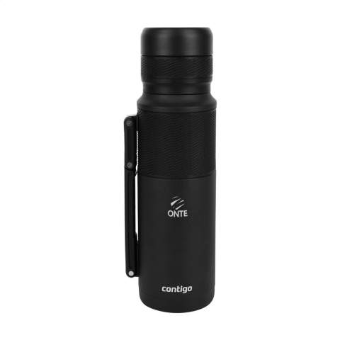 Sturdy Contigo® thermo bottle with double stainless steel wall. With screw cap/drinking cup, handle and handy pouring system. The pouring spout is 360° rotatable for a constant flow from any angle. Grip-resistant part on bottle and cap. THERMALOCK™ technology keeps drinks cold up to 60 hours and hot up to 35 hours. Not dishwasher-safe. Capacity 1,200 ml.     STOCK AVAILABILITY: Up to 1000 pcs accessible within 10 working days plus standard lead-time. Subject to availability.     Contigo: The best in quality, design and technology. Immediately recognisable by its sleek and stylish design, strong and solid. The innovative water bottles and thermo cups are odourless and tasteless. The drinking bottles are operated one-handed and guaranteed to be 100% leak proof, so can be used anywhere, anytime, also on the go. Comes with a 2-year manufacturer's warranty.