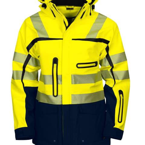 • drielagige shell jas<br />• wind- en waterdicht<br />• getapete naden<br />• 2-richtingen ritssluiting <br />• dubbele stormflap met drukknopen<br />• afneembare capuchon<br />• drie gelamineerde zakken met waterdichte ritssluitingen: één op linkermouw en twee borstzakken, linker met lus voor ID-kaarthouder<br />• fleece gevoerde zijzakken met ritssluiting en klep<br />• voorgevormde armen<br />• aanpasbare taille met trekkoord<br />• aanpasbare manchetten met velcro