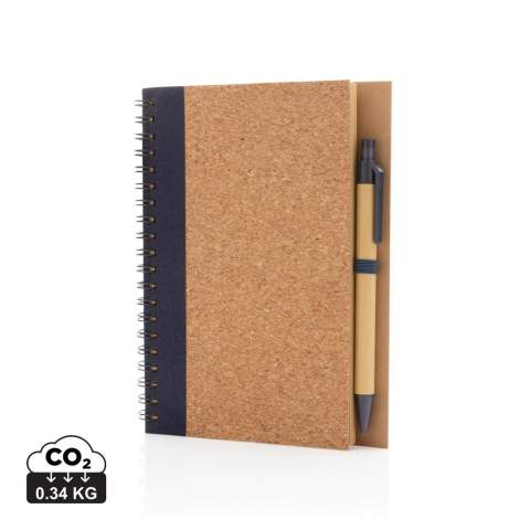 Keep track of your thoughts, notes, plans, to-do's and more with this cork spiral notebook with pen. The notebook features lined 70 gr cream coloured recycled paper with 70 sheets / 140 pages. The notebook has a colour matching kraft barrel pen. The writing length of the pen is 600m with blue German Dokumental ink.<br /><br />NotebookFormat: Other<br />NumberOfPages: 140<br />PaperRulingLayout: Lined pages