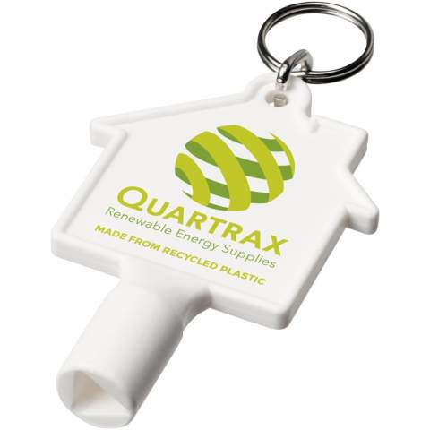 Utility key with keychain for items such as meter boxes and street poles. Made from recycled plastic. The dimensions for the opening is a triangular shape with 8 mm edges. Due to the nature of recycled plastic, colour shades may vary slightly, and there may be specks of colour. Made in the UK.