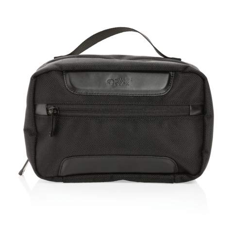 The Swiss Peak AWARE™ RPET Voyager toiletry bag is made from durable 1680D recycled polyester with rich PU details that give the toiletry bag a very sophisticated look. The toiletry bag has two roomy zipper compartments to hold all your toiletry essentials. The exterior is made from 1680D recycled polyester and the lining is 150D recycled polyester. With AWARE™ tracer that validates the genuine use of recycled materials. Each toiletry bag saves 6 litres of water and has reused 10.14 0.5L PET bottles. 2% of proceeds of each product sold containing AWARE™ will be donated to Water.org.<br /><br />PVC free: true