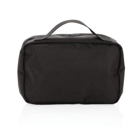 The Swiss Peak AWARE™ RPET Voyager toiletry bag is made from durable 1680D recycled polyester with rich PU details that give the toiletry bag a very sophisticated look. The toiletry bag has two roomy zipper compartments to hold all your toiletry essentials. The exterior is made from 1680D recycled polyester and the lining is 150D recycled polyester. With AWARE™ tracer that validates the genuine use of recycled materials. Each toiletry bag saves 6 litres of water and has reused 10.14 0.5L PET bottles. 2% of proceeds of each product sold containing AWARE™ will be donated to Water.org.<br /><br />PVC free: true